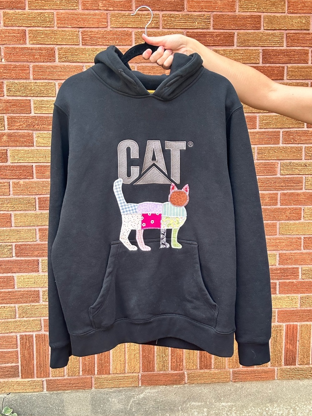 Upcycled Caterpillar Patchwork Cat Hoodie